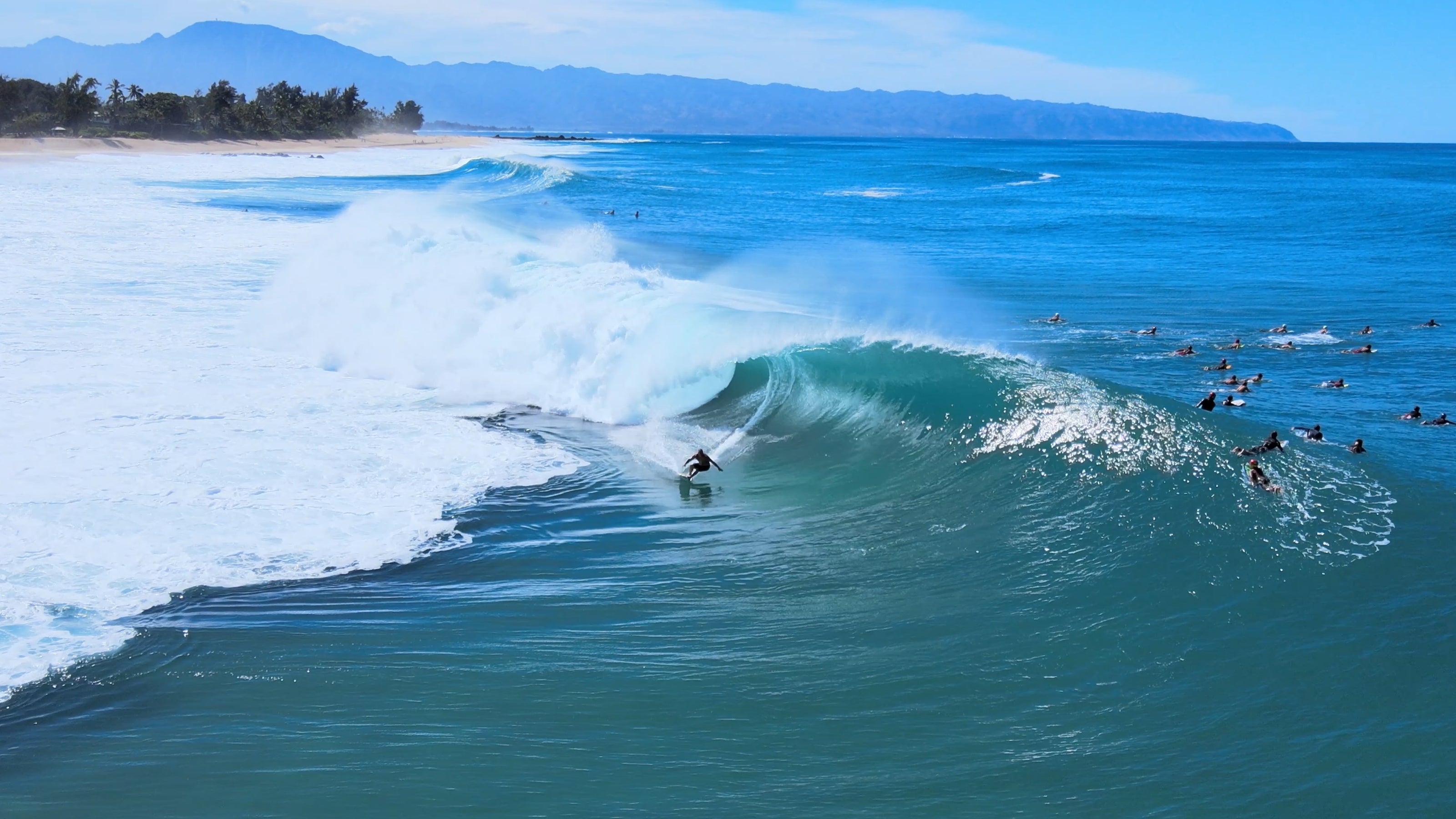 Surfer getting barreled at Banzai Pipeline on the North Shore of Oahu.