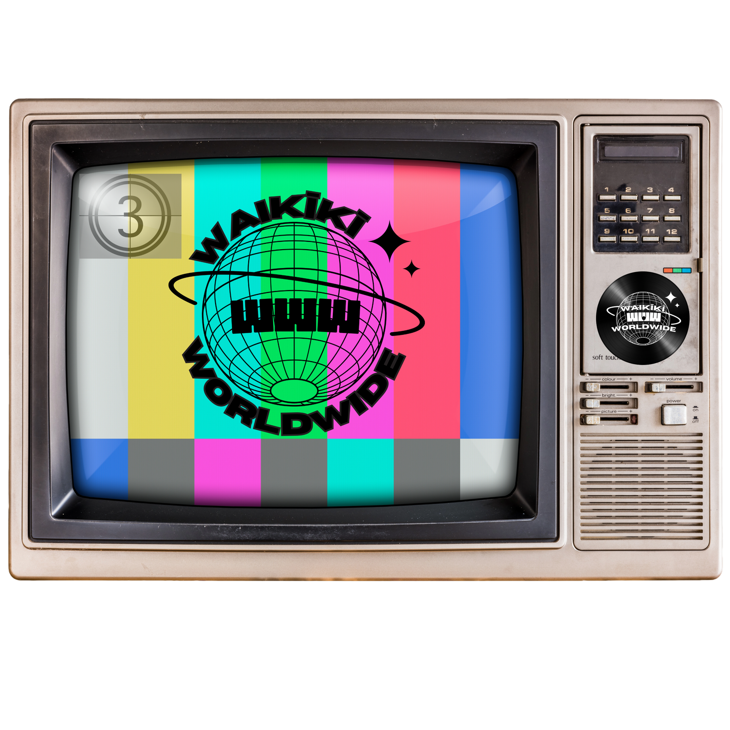Retro tv with the waikiki worldwide logo.